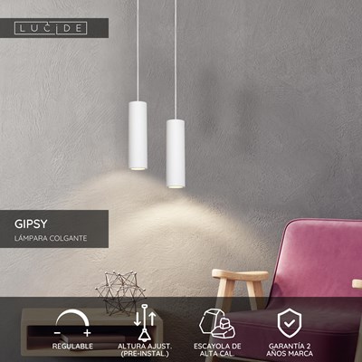 Lucide GIPSY - Lámpara colgante - Ø 7 cm - 1xGU10 - Blanco